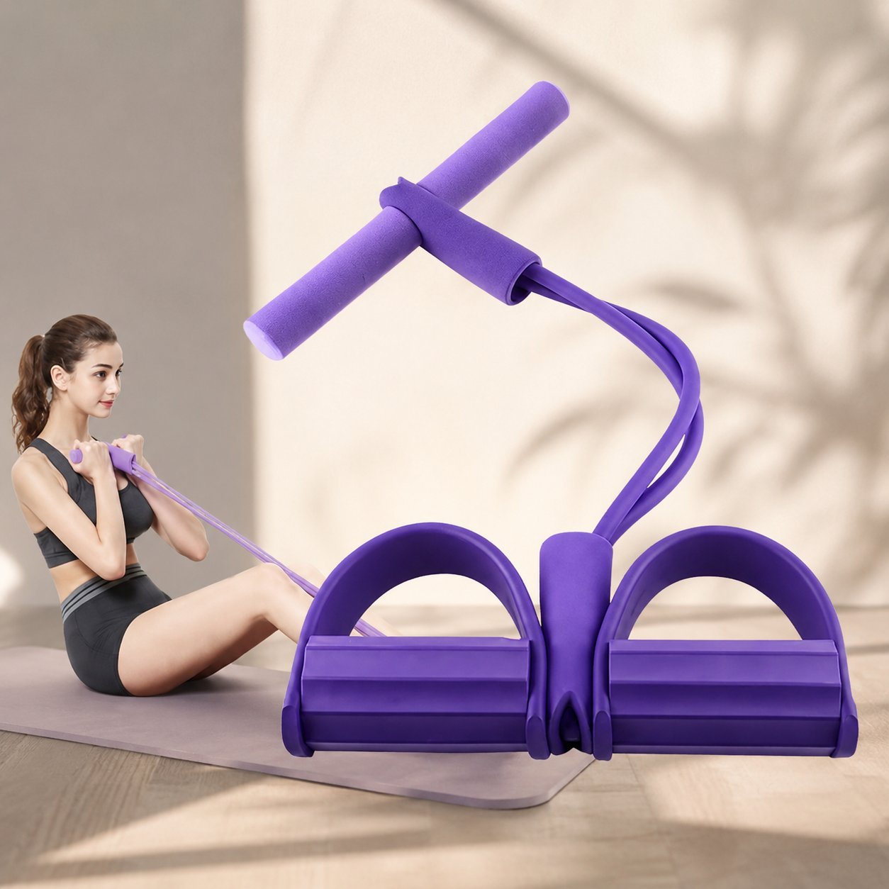 Resistance Band with Foot Pedals & Handle | Full Body Home Workout