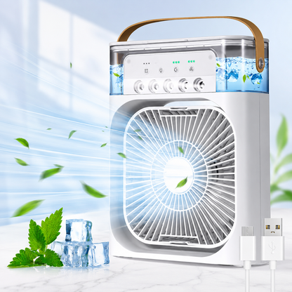 Portable Mini Air Cooler Fan with Water Mist & LED Light – USB Rechargeable