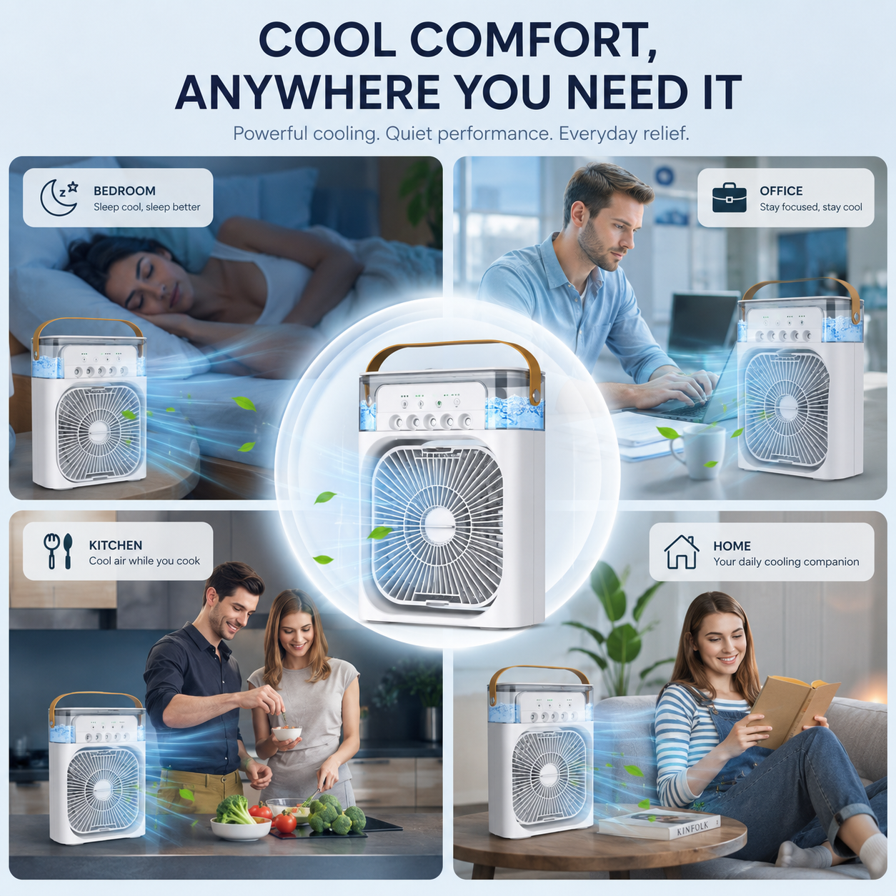 Portable Mini Air Cooler Fan with Water Mist & LED Light – USB Rechargeable